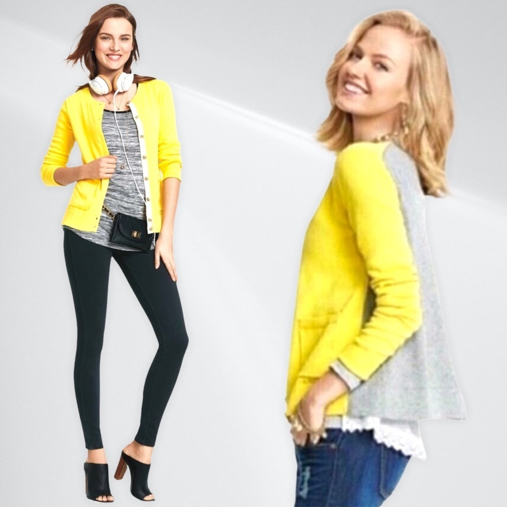 CAbi Yellow & Gray Belle Layered Sweater Cardigan XS